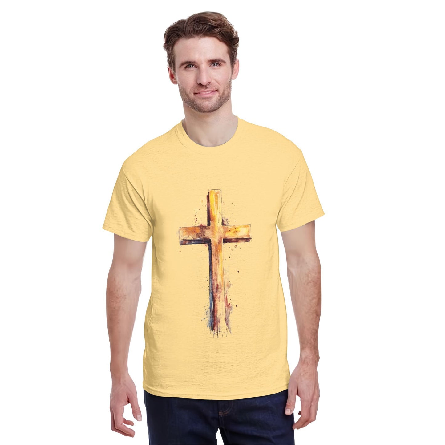 Men's Short  Sleeve Cross Print Crewneck Cotton T Shirt Tee Shirts