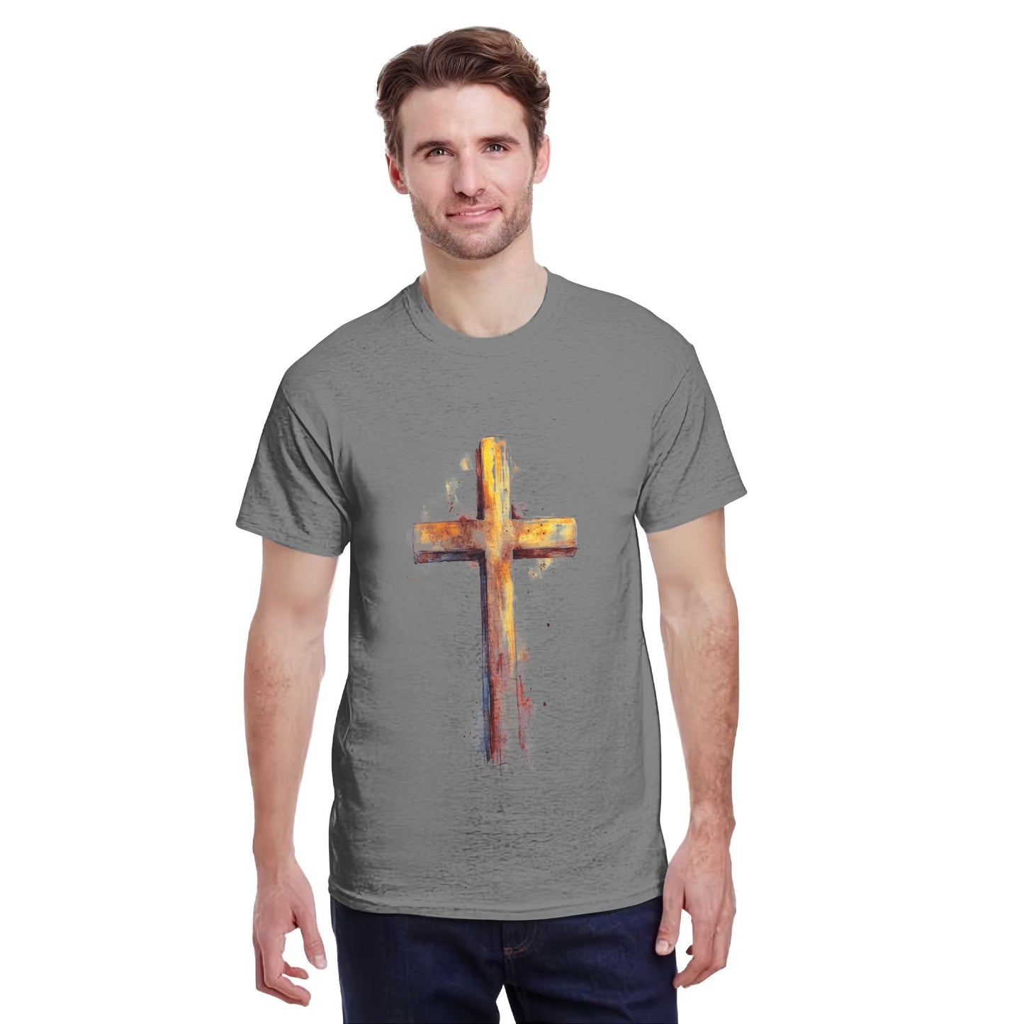 Men's Short  Sleeve Cross Print Crewneck Cotton T Shirt Tee Shirts