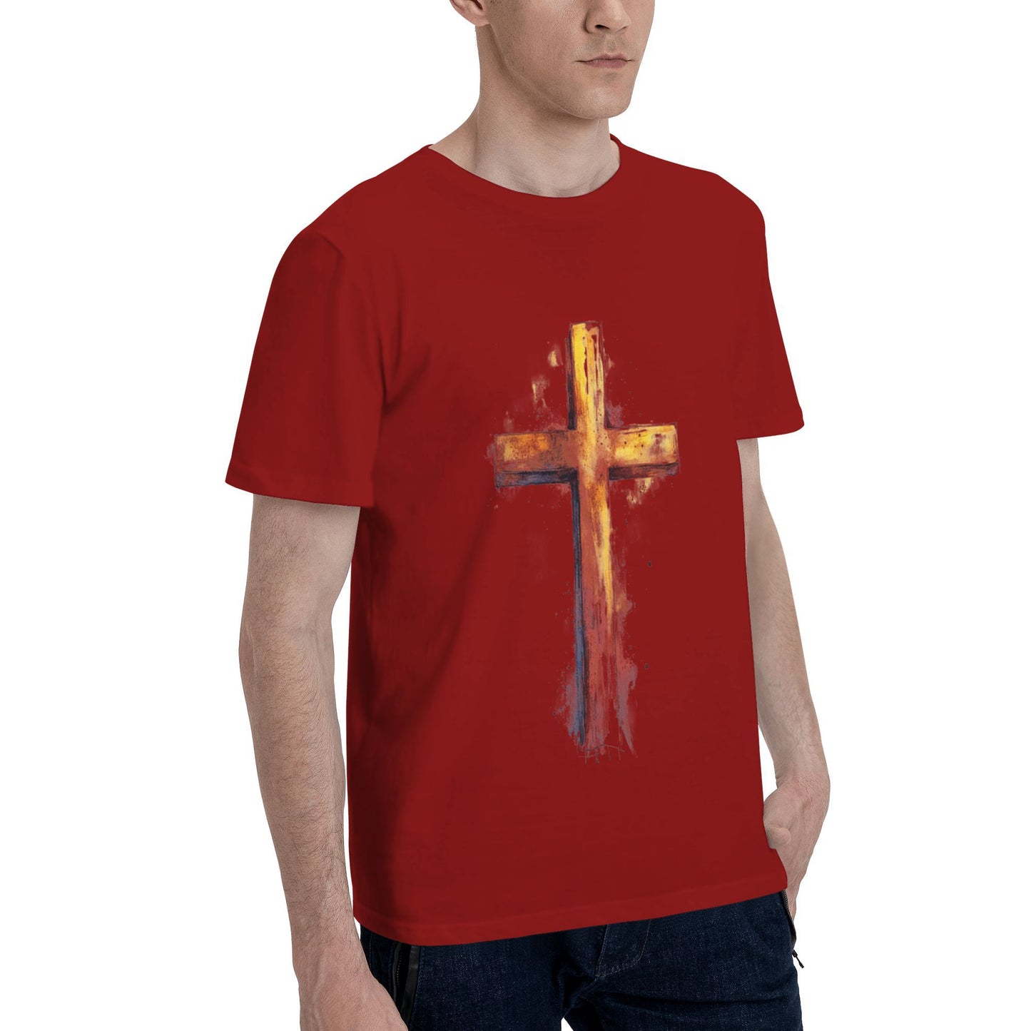 Men's Short  Sleeve Cross Print Crewneck Cotton T Shirt Tee Shirts