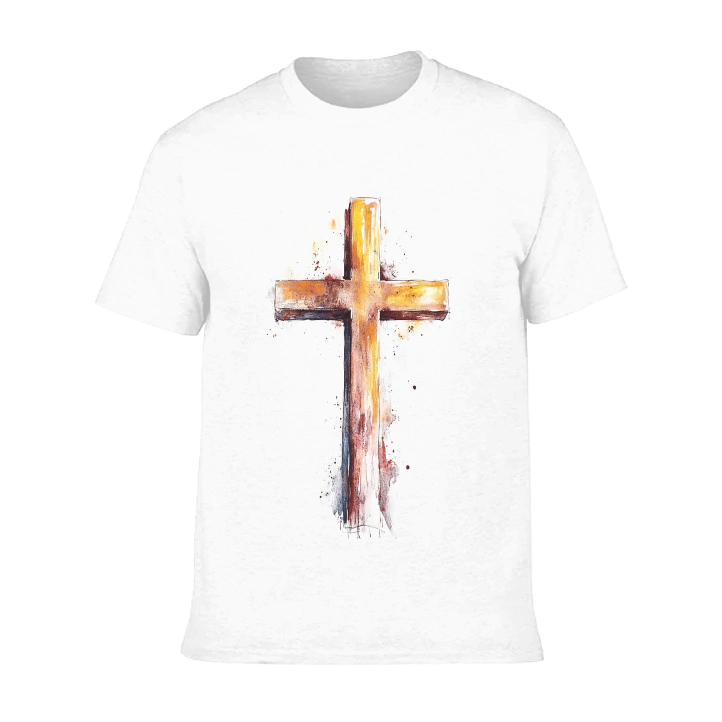 Men's Short  Sleeve Cross Print Crewneck Cotton T Shirt Tee Shirts