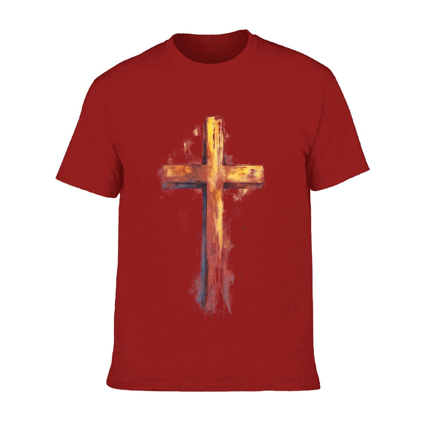 Men's Short  Sleeve Cross Print Crewneck Cotton T Shirt Tee Shirts