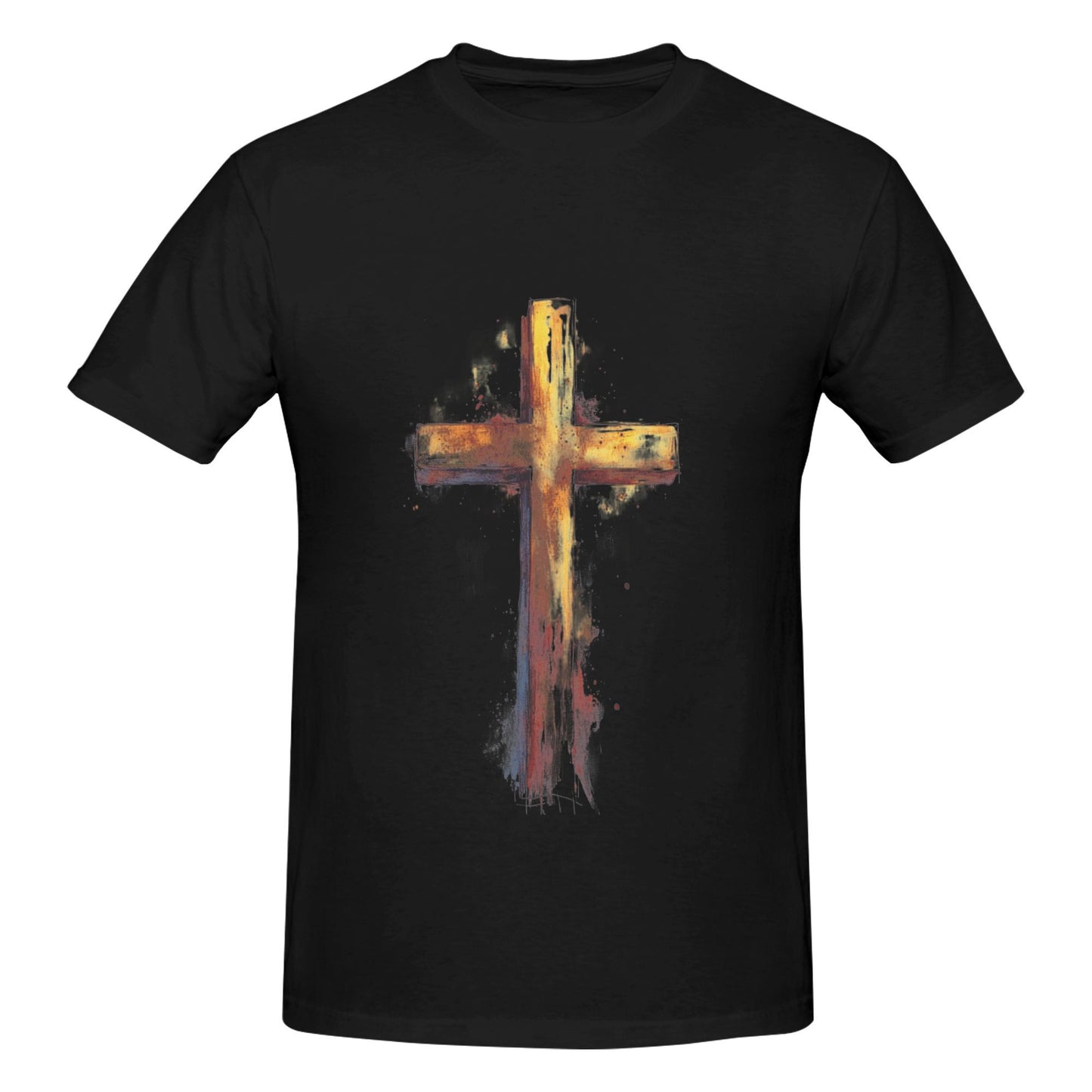 Men's Short  Sleeve Cross Print Crewneck Cotton T Shirt Tee Shirts