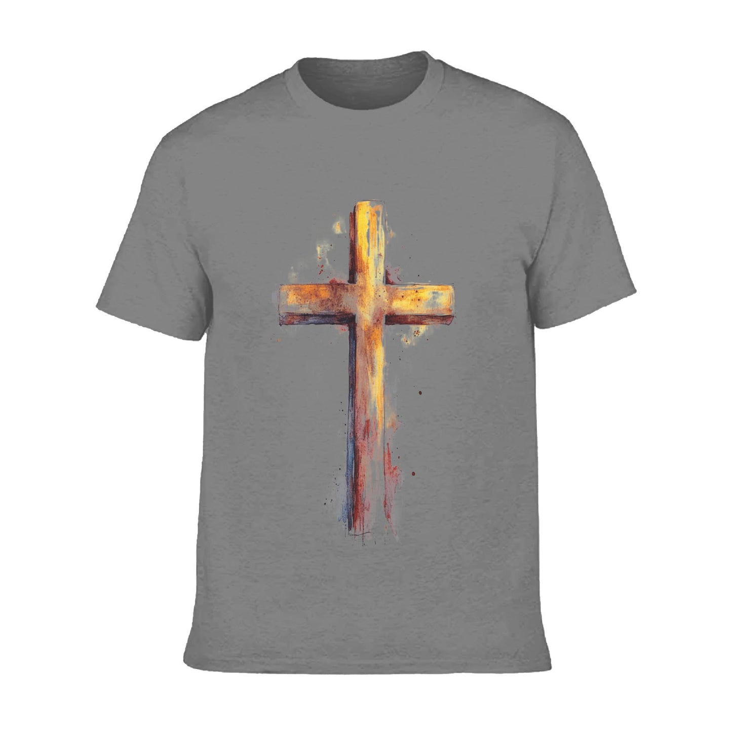 Men's Short  Sleeve Cross Print Crewneck Cotton T Shirt Tee Shirts