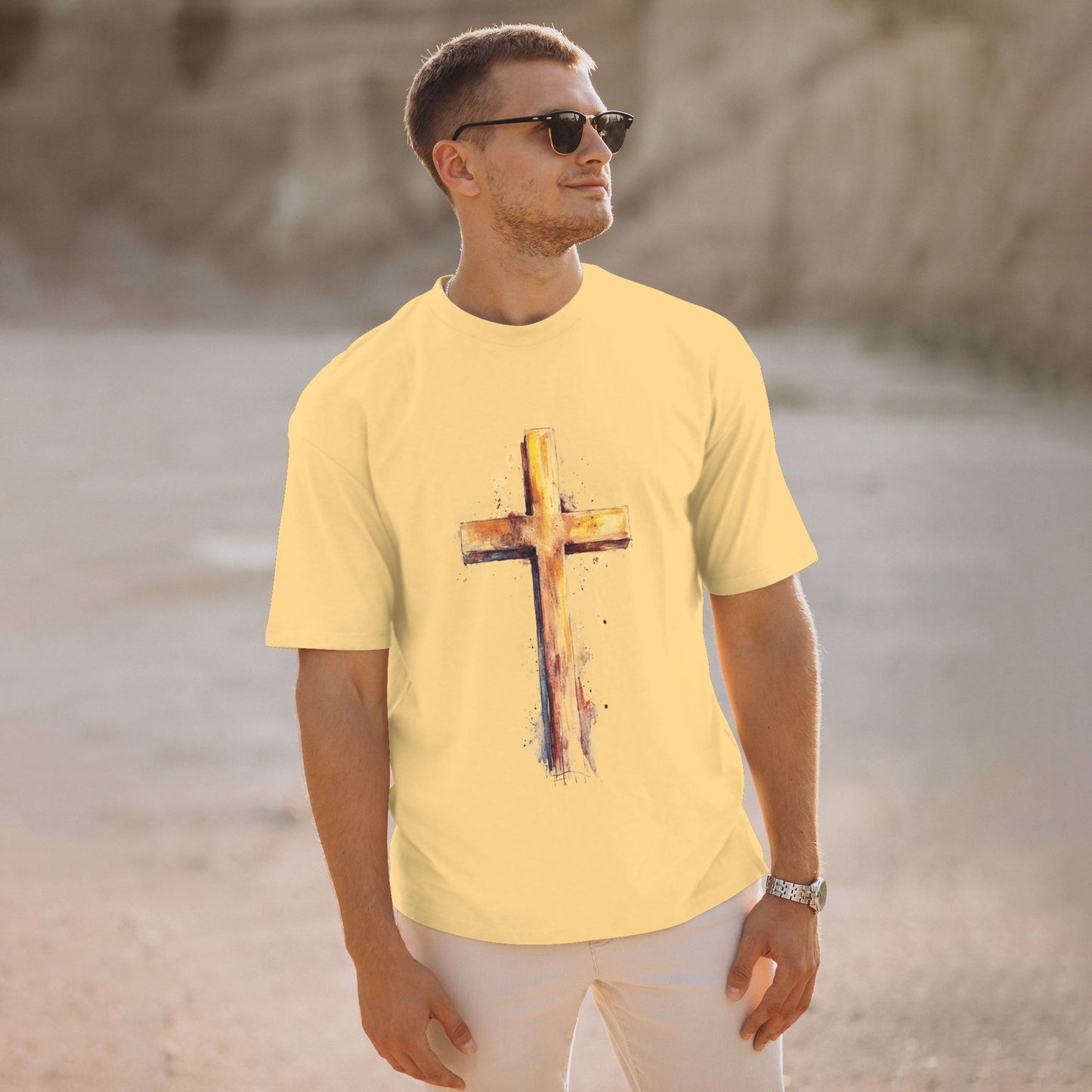 Men's Short  Sleeve Cross Print Crewneck Cotton T Shirt Tee Shirts