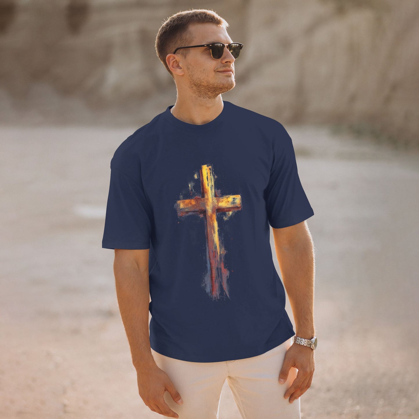 Men's Short  Sleeve Cross Print Crewneck Cotton T Shirt Tee Shirts