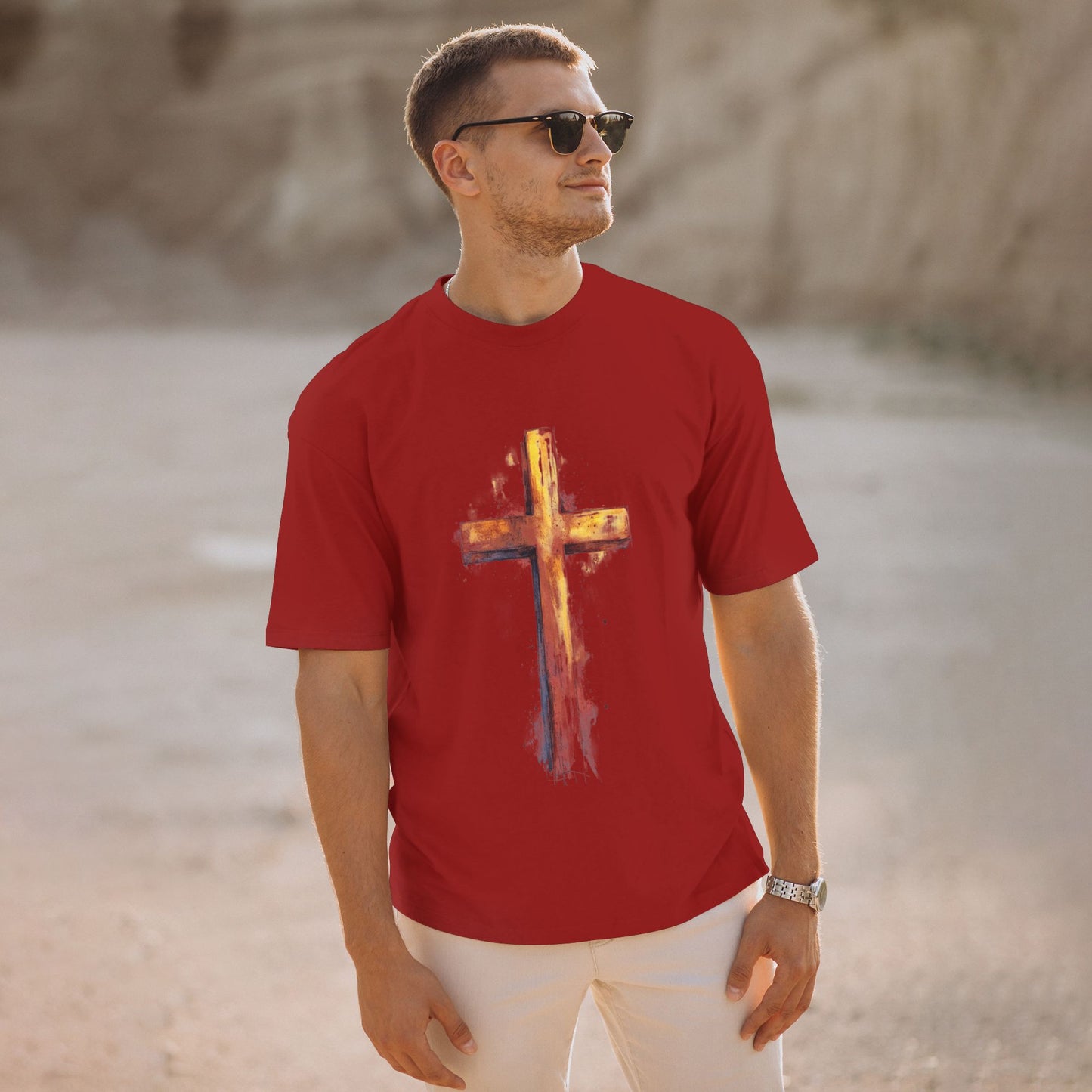 Men's Short  Sleeve Cross Print Crewneck Cotton T Shirt Tee Shirts